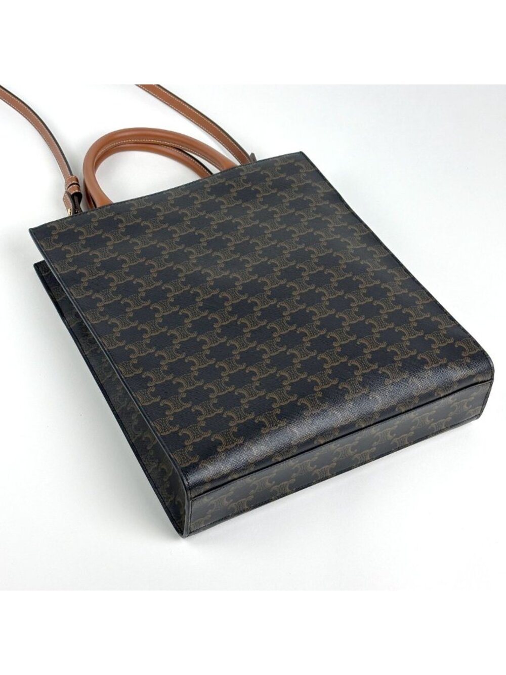 Celine Small Vertical Cover 2-Way Triomphe Tote Black Brown - Picture 2 of 10